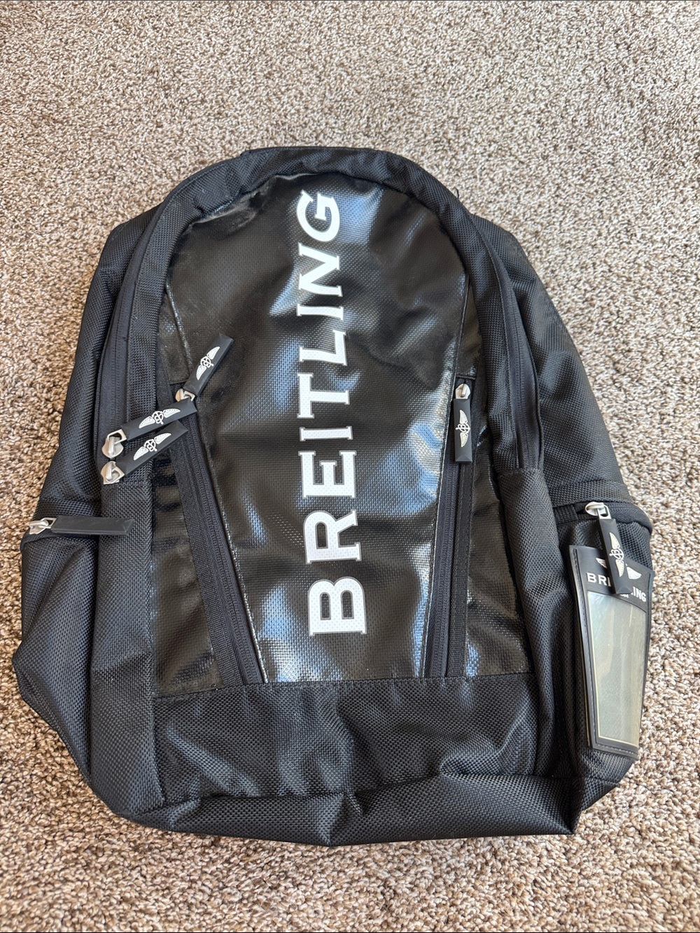 Breitling Black Men's Logo Backpack with Vertical Branding
